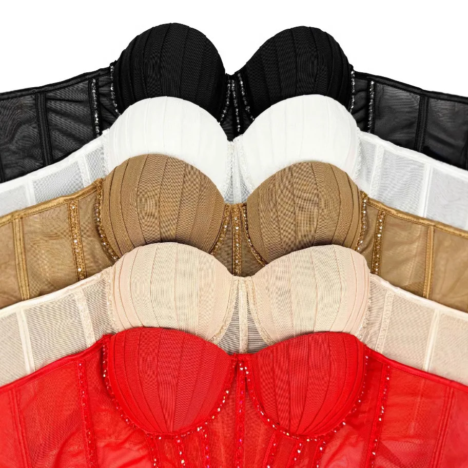 سترة علوية مثيرة مع وسادة صدر يمكن ارتداؤها في الخارج من الألياف الماسية المتلألئة حمالة صدر نسائية