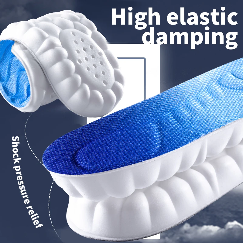 4D Cloud Technology Sports Insoles for Shoes PU Sole Soft Breathable Shock Absorption Cushion Running Orthopedic Care Insoles memory foam