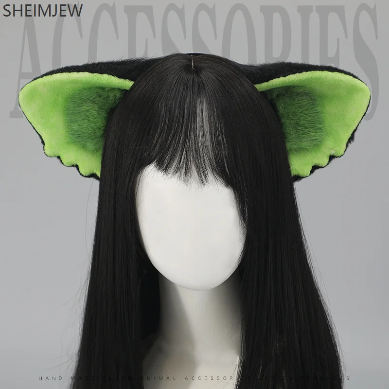 Anime Plush Headdress Hair Accessories Cute Black Cat Ears Green Headdress Lolita Furry Headband Role Play Costume Headband Prop