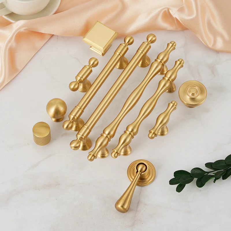 European Solid Brass Handles for Furniture Golden Handles for Cabinets and Drawers Furniture Accessories Bookcase Dresser Pulls