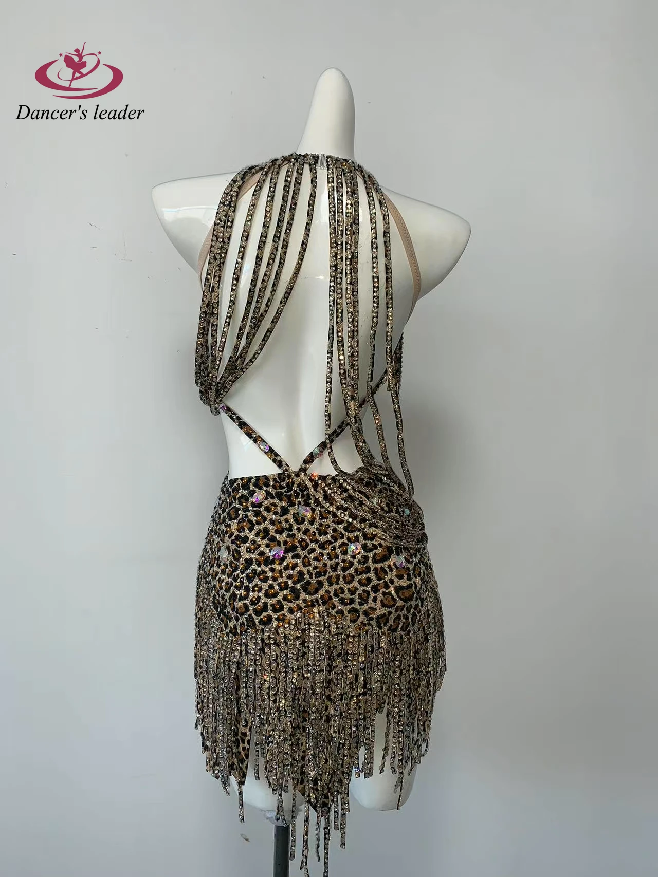 Latin Dance Adult Children'S Dress Rhinestone High-End Custom Leopard Print Tassel Tango Women'S Professional Clothing