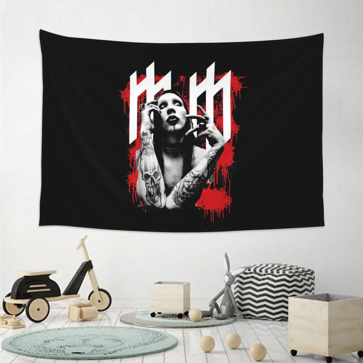 Marilyn Manson Glitch Fan Gift Music Tapestry Hippie Wall Hanging Aesthetic Home Decoration Tapestries for Bedroom Dorm Room