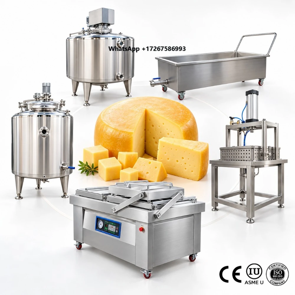 Stainless Steel Cheese Processing Production Line Cheese Making Mixing Curd Cutting Pressing and Vacuum Packing Equipment