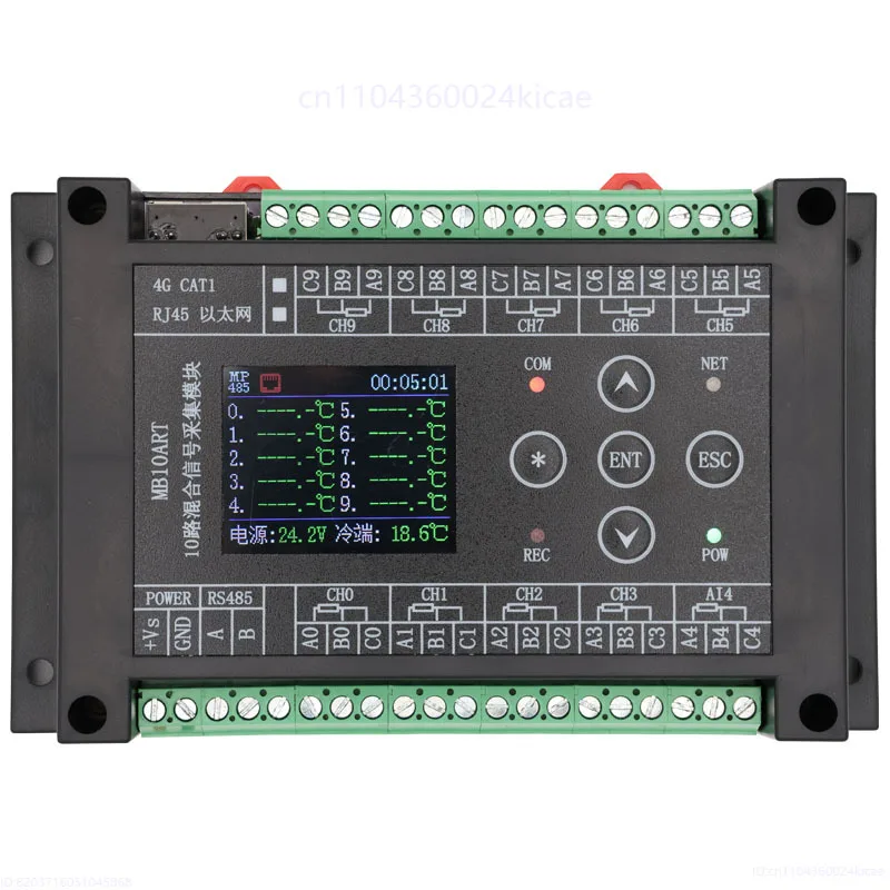 PT100/PT1000/10 قناة مقاومة البلاتين وحدة اكتساب درجة الحرارة عالية الدقة إيثرنت MODBUS RS485