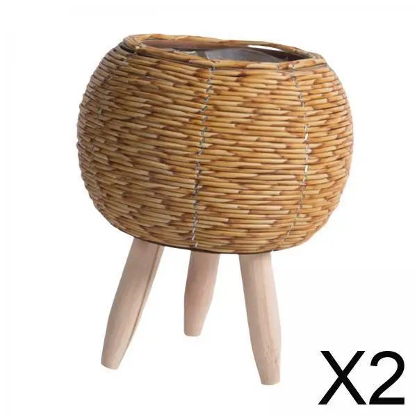 

2xWoven Basket Plant Stand with Legs Flower Pot for Apartment Drawing Room Ball Light Brown