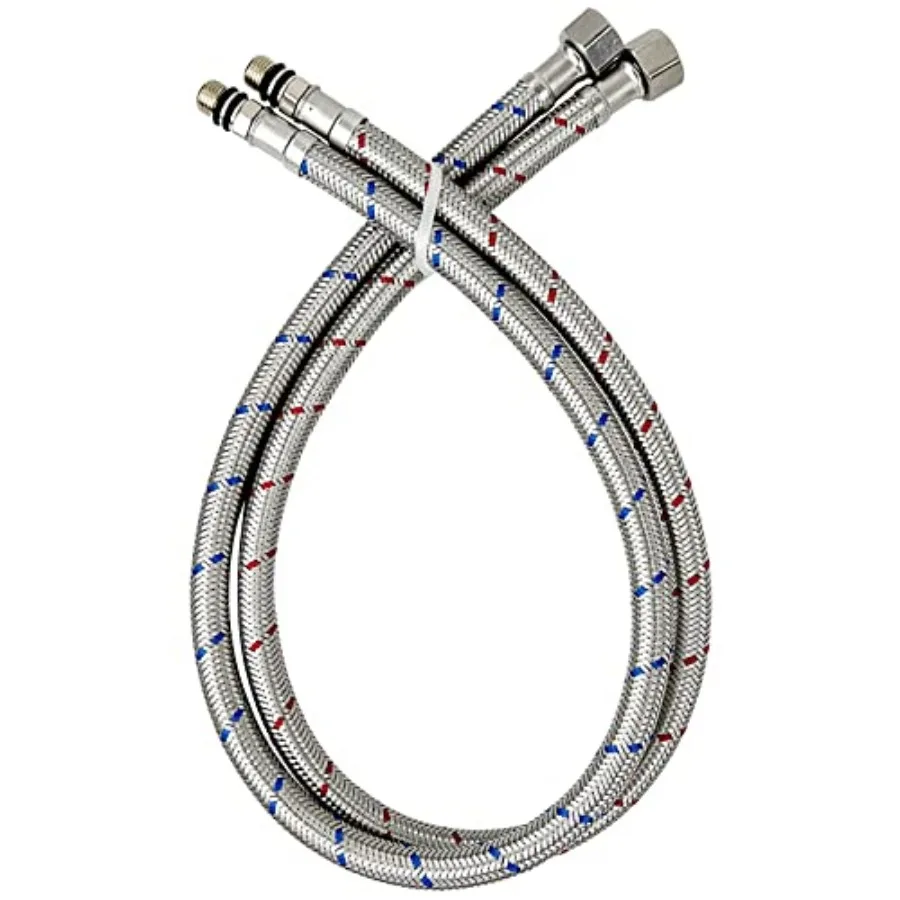 

24" Length Bathroom Kitchen Faucet Connector Water Supply Line, Durable Braided Steel Hot and Cold Water Lines Faucet Hose 3/8"