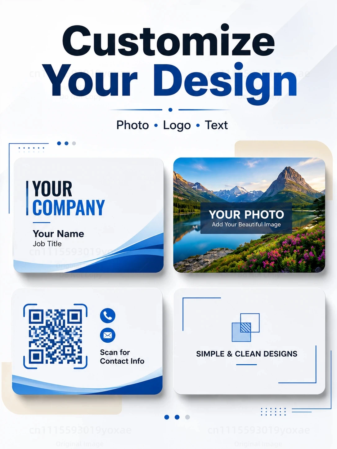 

Custom PVC Business Cards Glossy Matte Frosted Finish Waterproof Print Logo Text Photo QR Code Personalized Name Cards 0.38mm