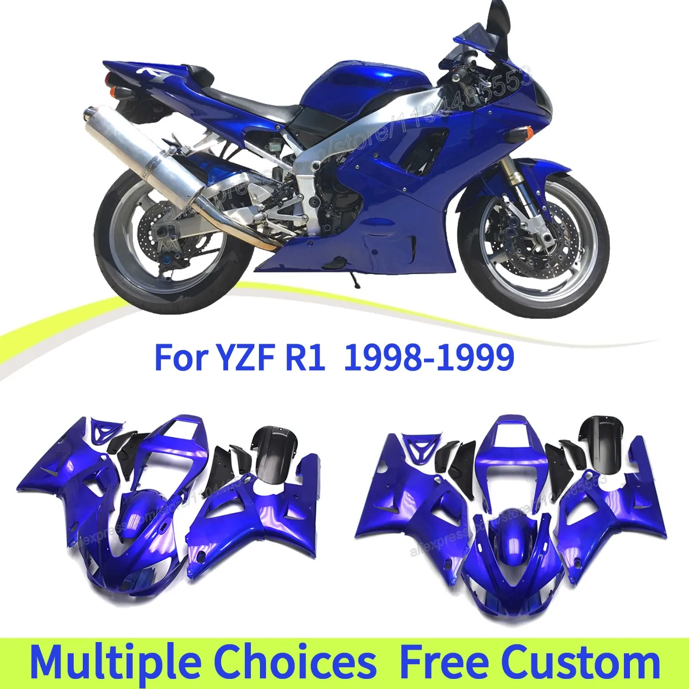 مجموعة هدايا كاملة لياماها 1999 R1 1998 Fairings YZF1000 YZFR1 ABS حقن هيكل السيارة |   أزرق لامع