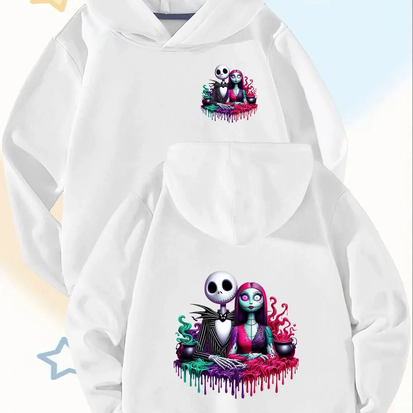 سترة ديزني ذا كابوس قبل عيد الميلاد جاك سكيلينجتون وسالي الرسمية ذات القلنسوة بأكمام طويلة كاجوال للهالوين أو ملابس غير رسمية