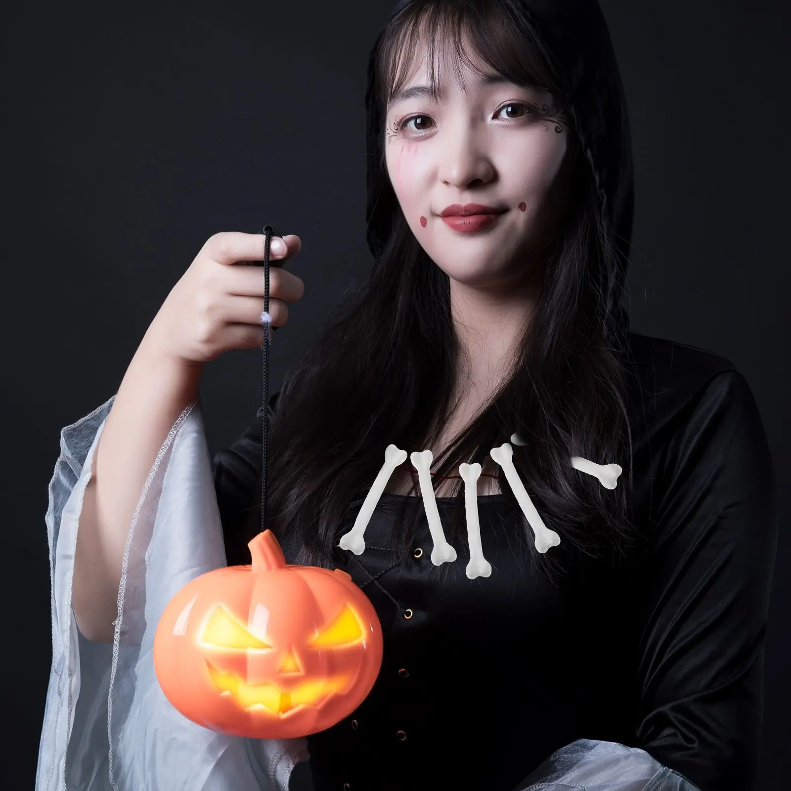 10 قطع من إكسسوارات قلادة العظام الصغيرة من البلاستيك الأبيض المزخرف لعظام الهالوين، منزل مسكون على شكل عظمة بشرية مزيفة #2