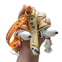 MINISO Cartoon Cute Cross-dressing Snoopy Charlie Car Keychain Backpack Pendant Kawaii Anime Doll Small Gift Keychain Wholesale