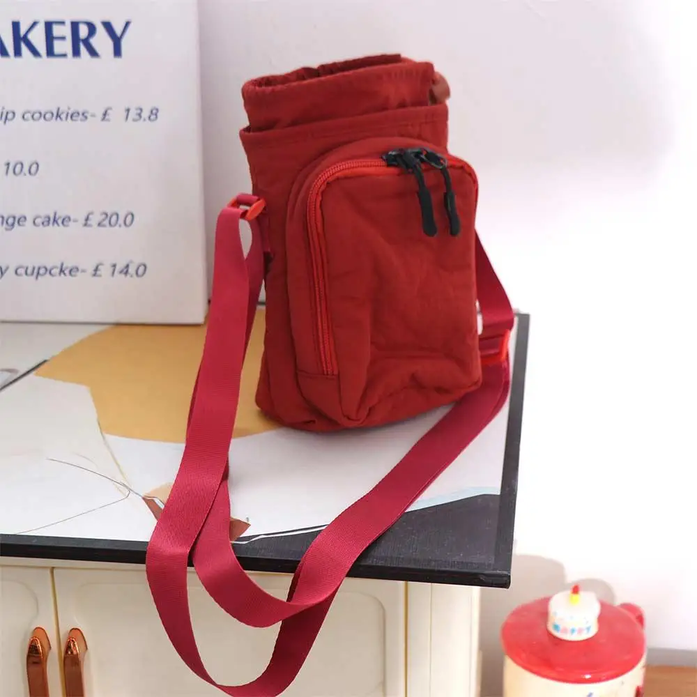 

Canvas Shoulder Water Bottle Bag Drawstring Solid Color Crossbody Mobile Phone Bag Minimalist Portable Water Cup Bag