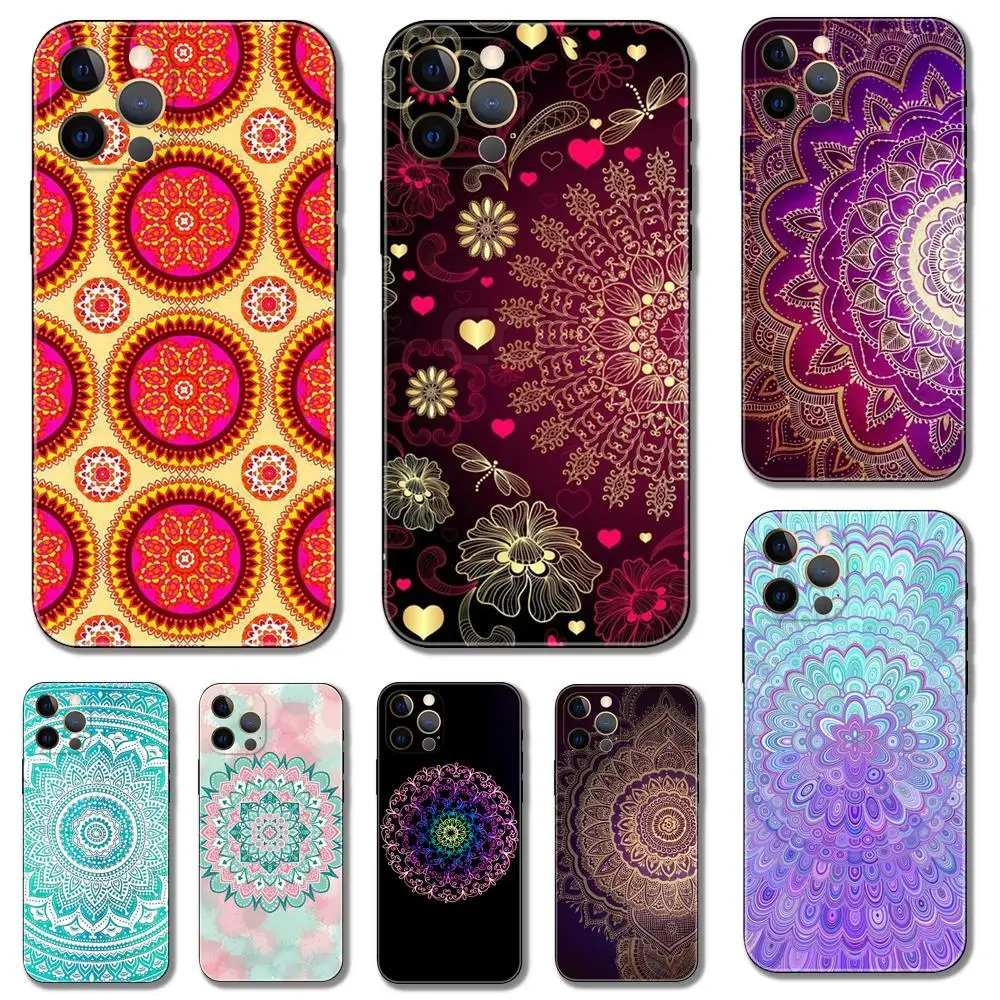 Indian Pattern Mandala ，phone case for iphone，14 2020se 6 6s 7 8 plus x 10 XR XS 11 12 13 mini pro MAX soft black tpu back cover