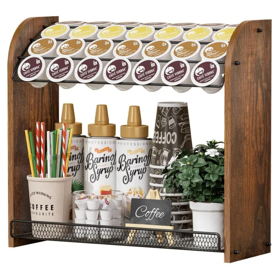 

K Cup Holder - 2-Tier K Cup Organizer, Metal Coffee Pod Holder for Counter, Easy Assembly Rustic