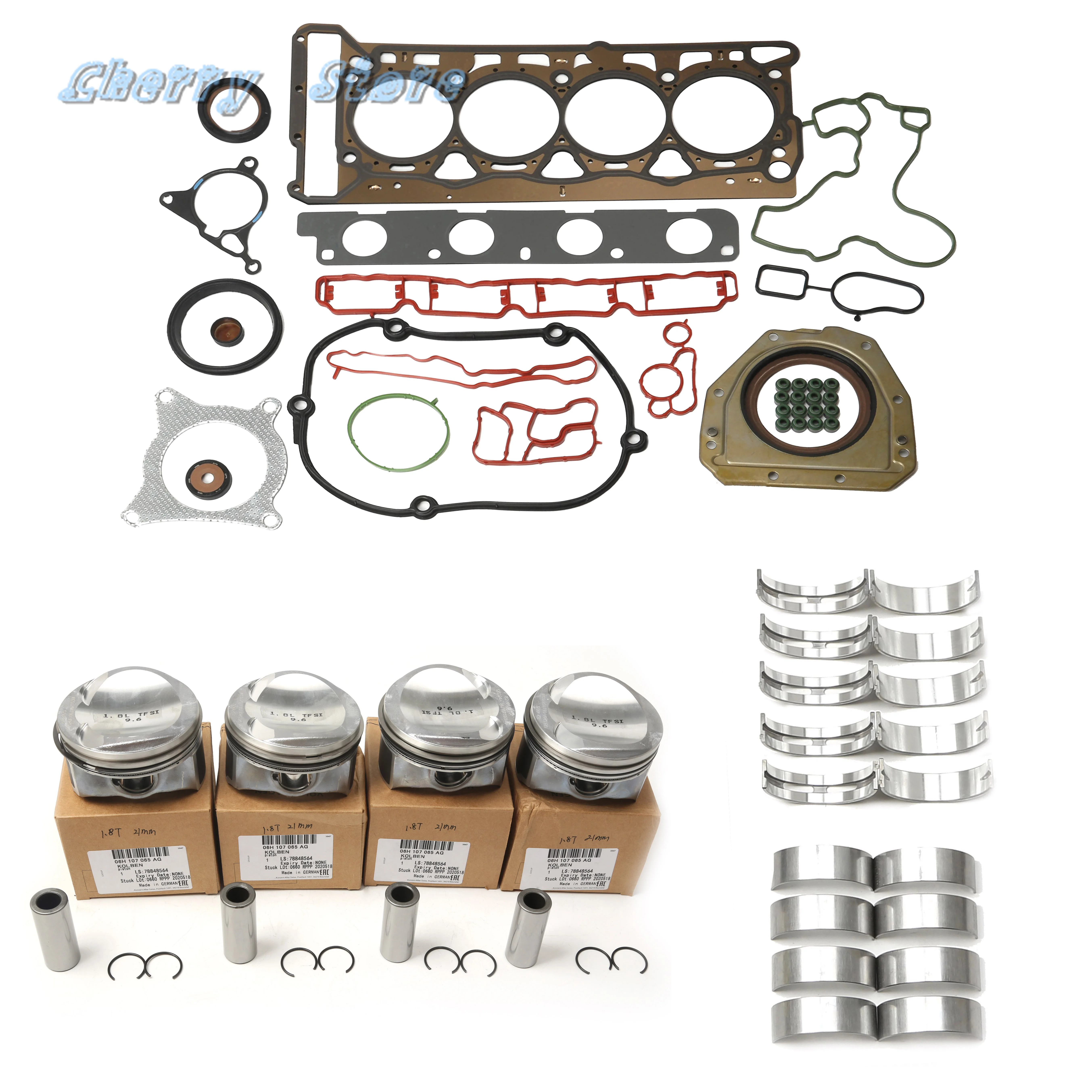 Engine 3PCS Pistons Bearings Gaskets Kit For AUDI A3 Convertible A5 Sportback 06H107065BS