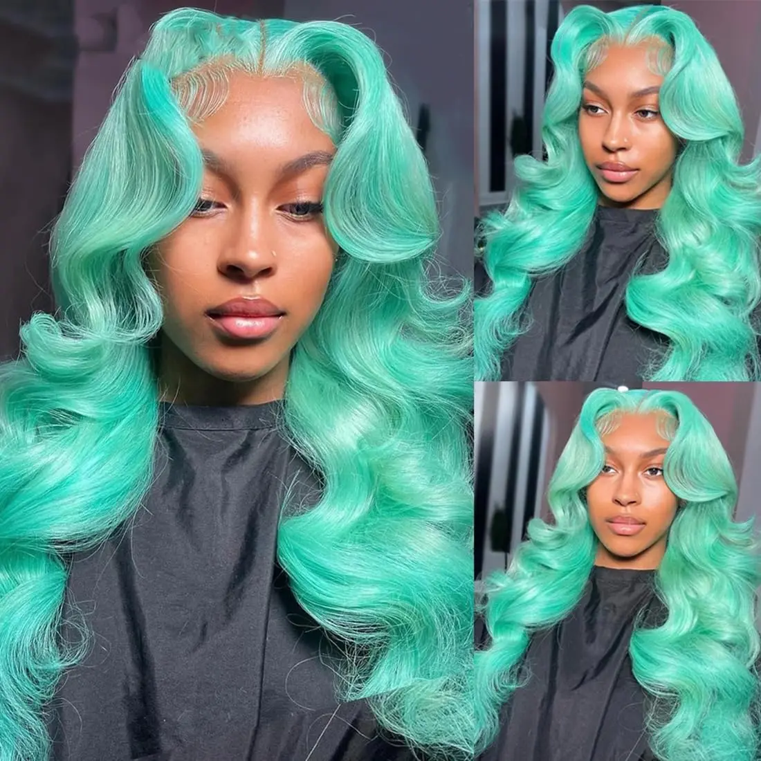 Mint Green Brazilian Human Hair Wig 13X6 HD Transparent Lace Front Pre Plucked 200 250 Density Body Wave 28 Inch Wigs For Women