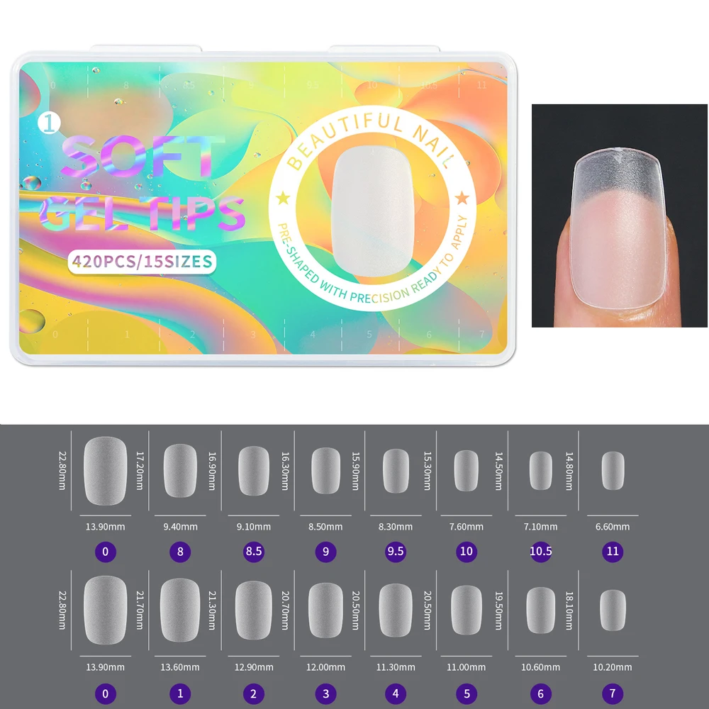 420 Stück Weiche Matte Mandelförmige Nagelspitzen, Voll Transparent, Soak-Off Gel, Kurze T-Form, Runde Ovale Kapselspitzen für Nagelkunst-Dekoration – Detail 6