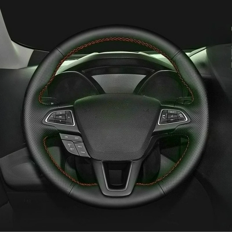 

Hand-stitched black Leather car steering wheel cover For Ford Focus 3 2015-2018 Escape C-MAX Ecosport 2018-2019 Kuga 2016-2019
