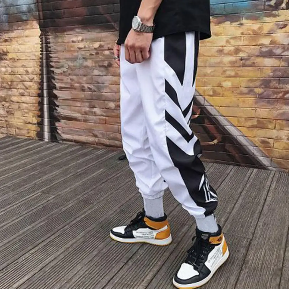 

Chic Shrinkable Cuffs Shrink Resistant Men Side Contrast Color Casual Sweatpants Lightweight Cropped Trousers for Outdoor