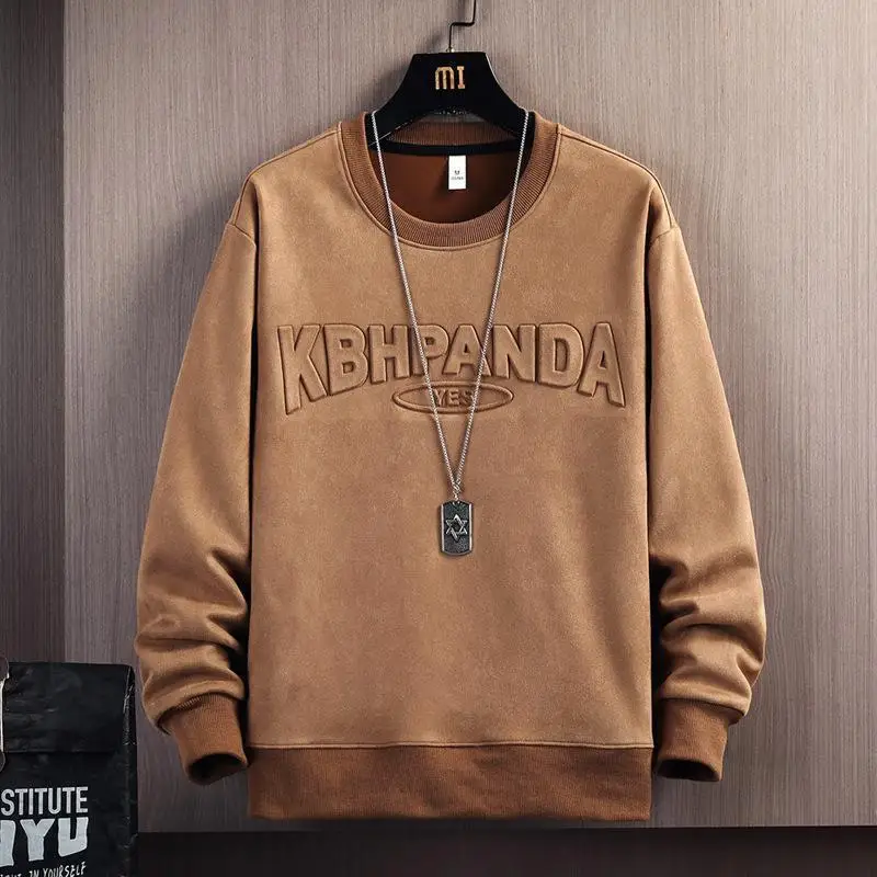 

MenS Casual Hoodie Soft Suede Fleece New Design Round Neck Long Sleeve Tshirt Loose Fit Streetwear Stylish Comfortable Top