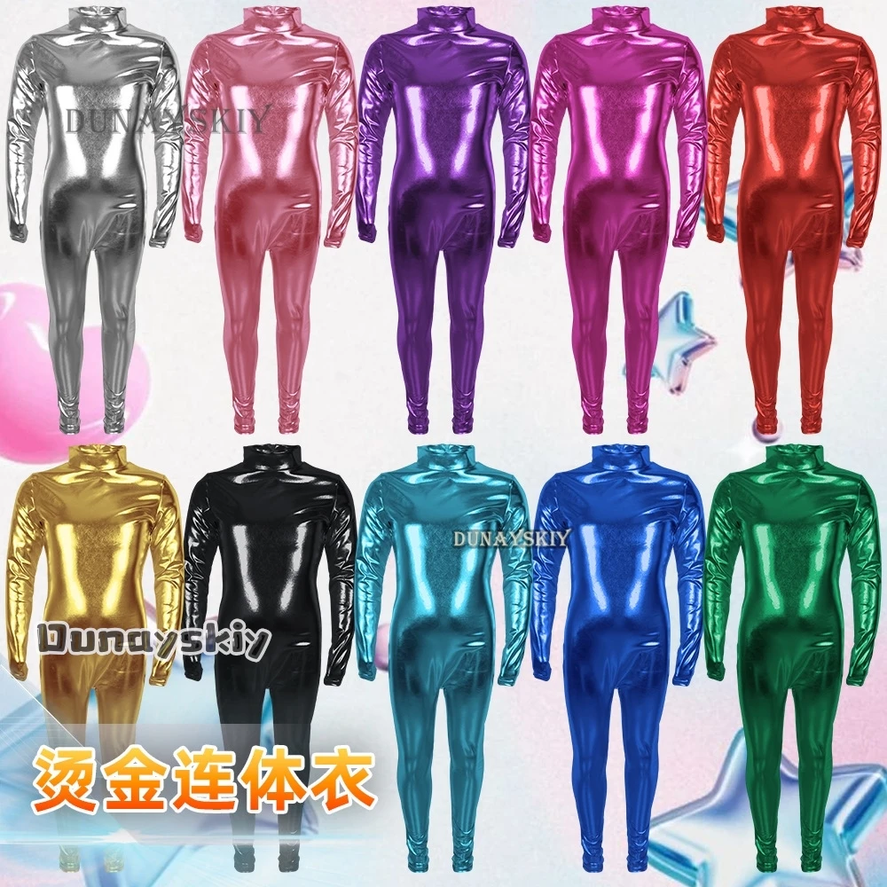 

CosplayShiny Metallic Mock Neck Unitard Long Sleeve Bodysuit Costume Kids Wetlook Halloween Carnival Multi Color