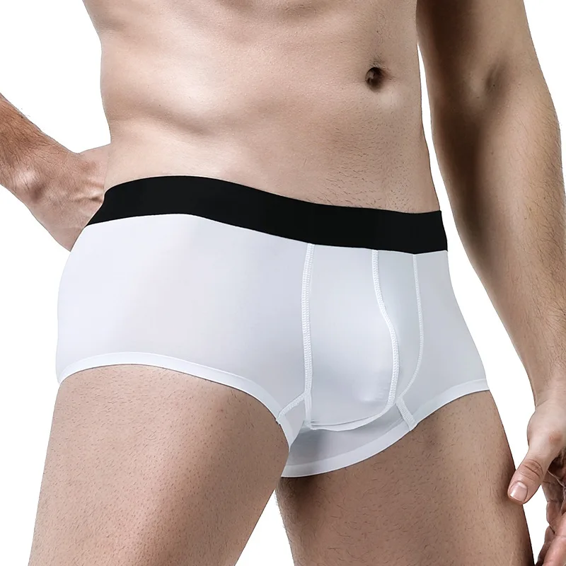 Roupa interior masculina traceless triângulo de seda gelo respirável fino sem costura calças meados de cintura esportes bottoms verão boxer shorts