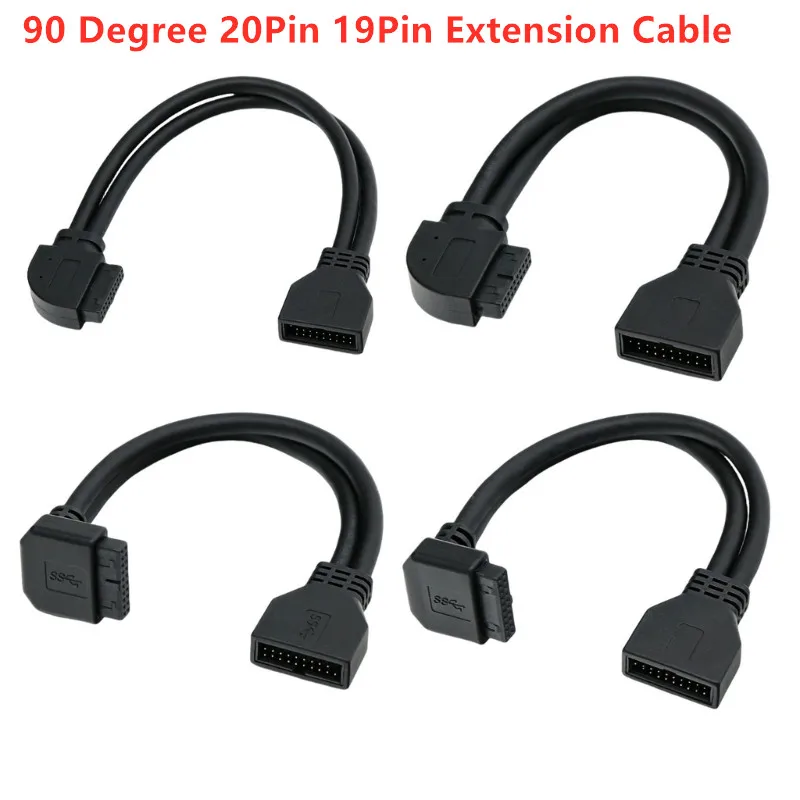 Cotovelo frontal do chassi de alta velocidade, 25cm, 90 graus, 20 pinos, 19 pinos, cabo de extensão, placa-mãe, usb3.0, 20 pinos, macho para fêmea, cabo de dados m/f