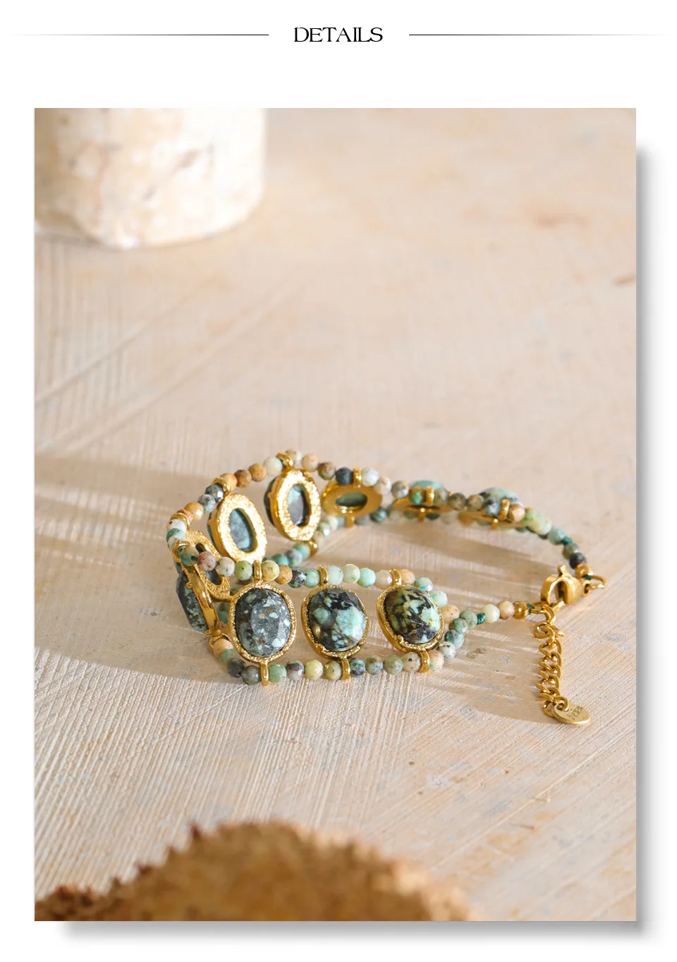 Yhpup Edelstahl-Armband mit natürlichen Türkis-Steinen, grünen Edelsteinperlen, handgefertigter Schmuck im Südwesten-Stil – Detail 7