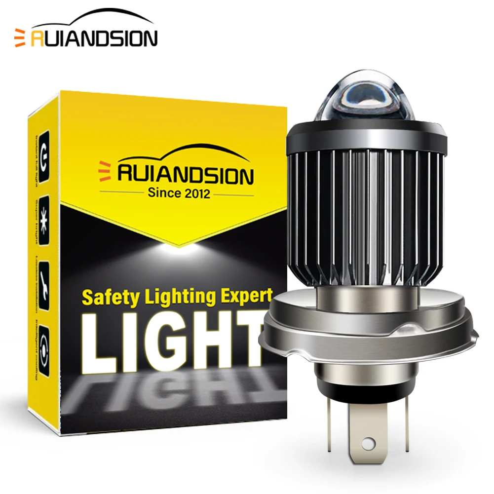 Ruiandsion 2-Pack P45T LED Headlight Bulb for Motorcycle BA20D H6 12-80V H6 Hi/Lo Beam CSP Spotlight 3000LM White/White Yellow