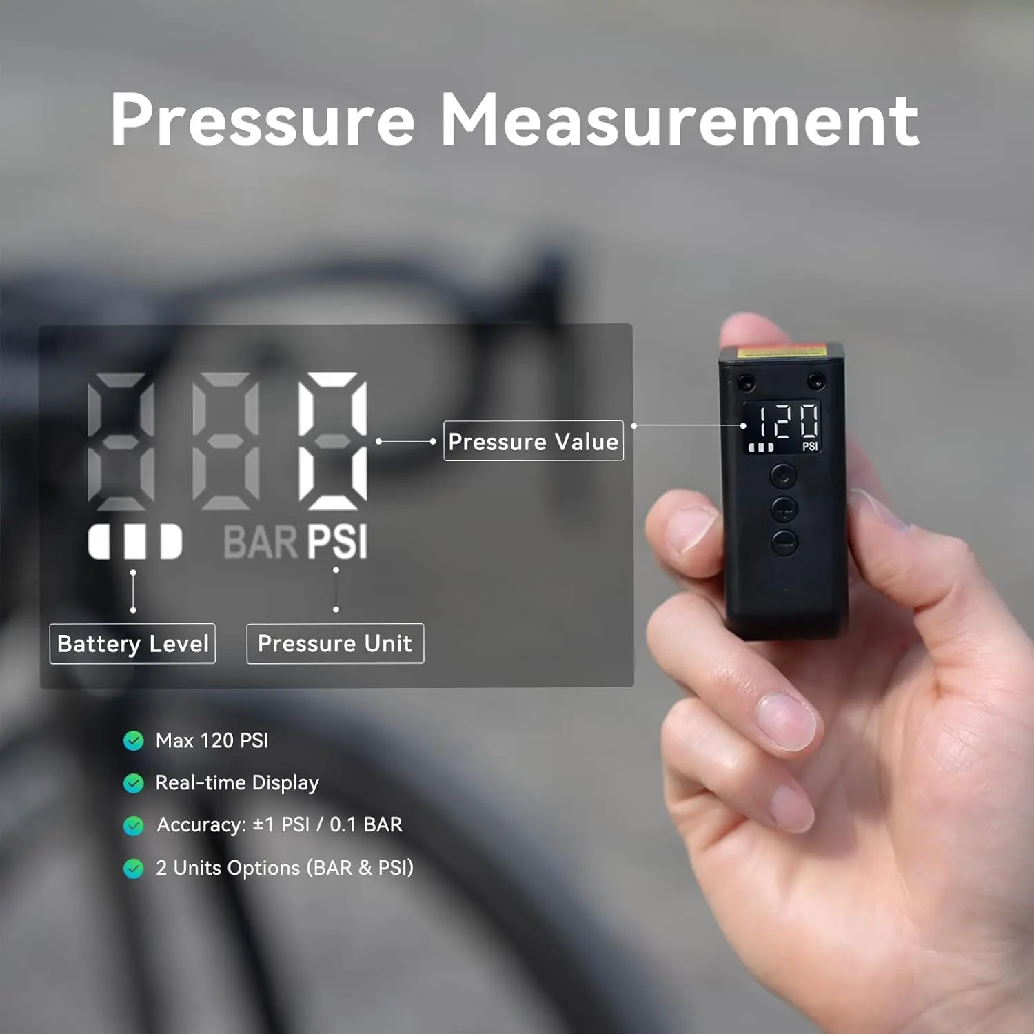 مضخة دراجة AS2 صغيرة جدًا مع مقياس، مضخة كهربائية صغيرة بحد أقصى 120 رطل لكل بوصة مربعة، توقف تلقائي، مع صمام بريستا وشرايدر · شعبية جديدة #3