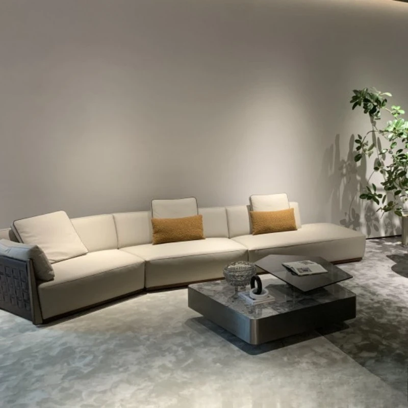 Internet celebrity minimalist light luxury leather woven sofa large flat floor living room combination simple furniture sofa