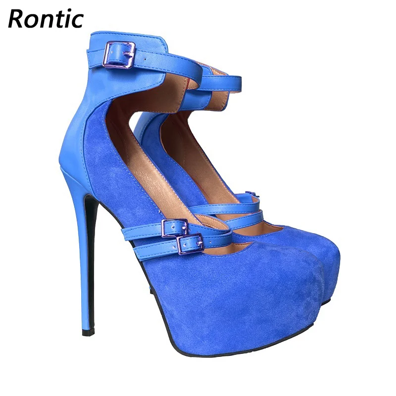 

Rontic Handmade Women Hidden Platform Pumps Sexy Stiletto Heels Round Toe Beautiful Sky Blue Party Shoes US Size 5-20