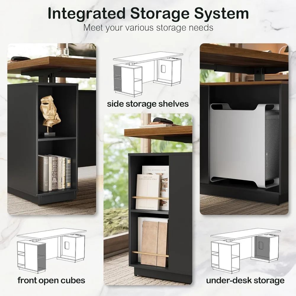 Home Office Furniture Set, 70" Electric Standing Desk with 2 Wide File Cabinet, AC/USB, Mobile File Cabinet with Lockable Wheels