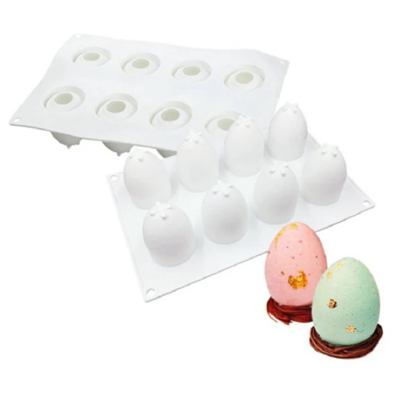 Molde de silicone em forma de ovo de Páscoa, 8 furos, tridimensional, gesso, bricolage, handmade, decoração para o lar