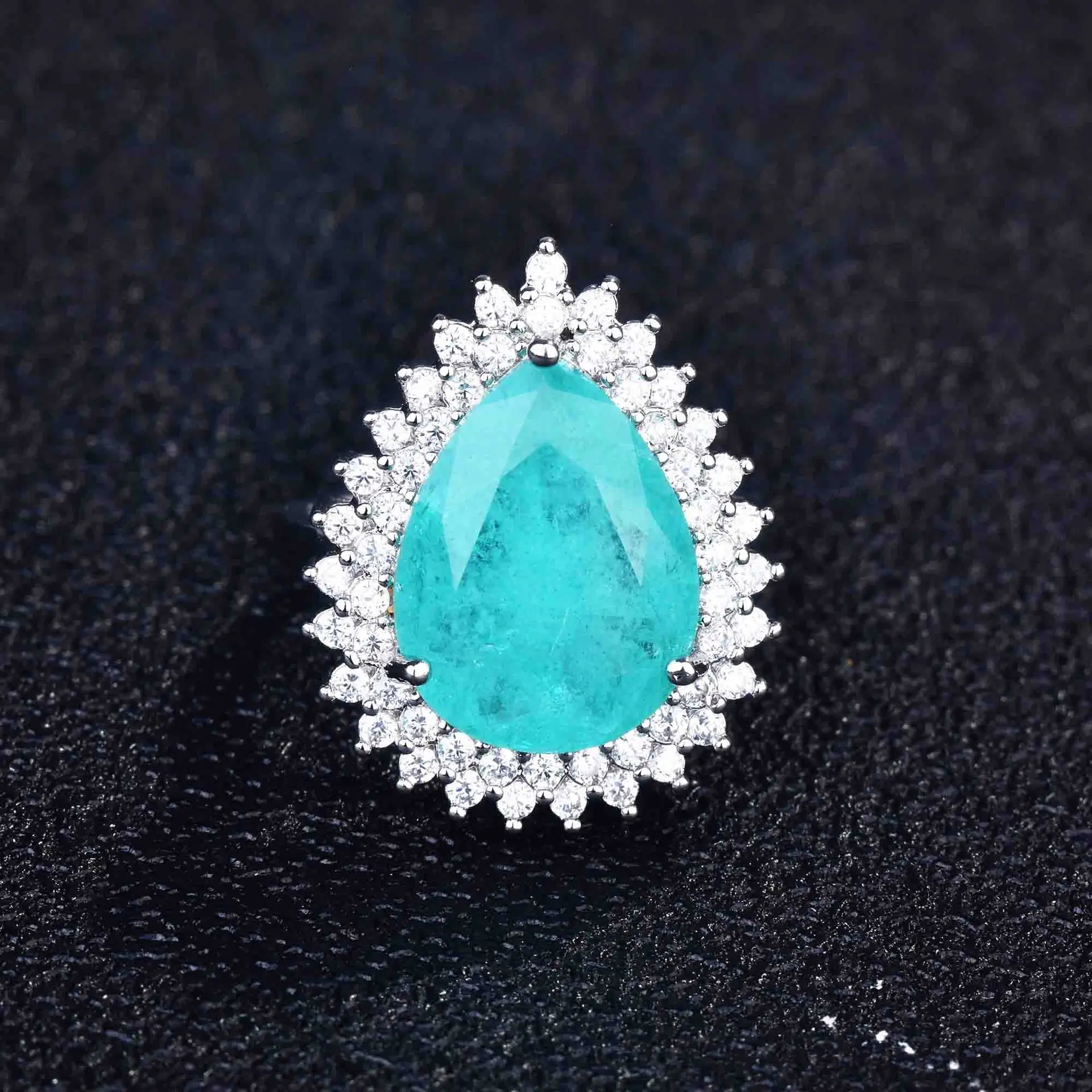 NEW Trend Oval Flower Paraiba Sapphire Full Diamond Couple Ring For Women Geometric Zirconia Silver Plated Engagement Jewelry