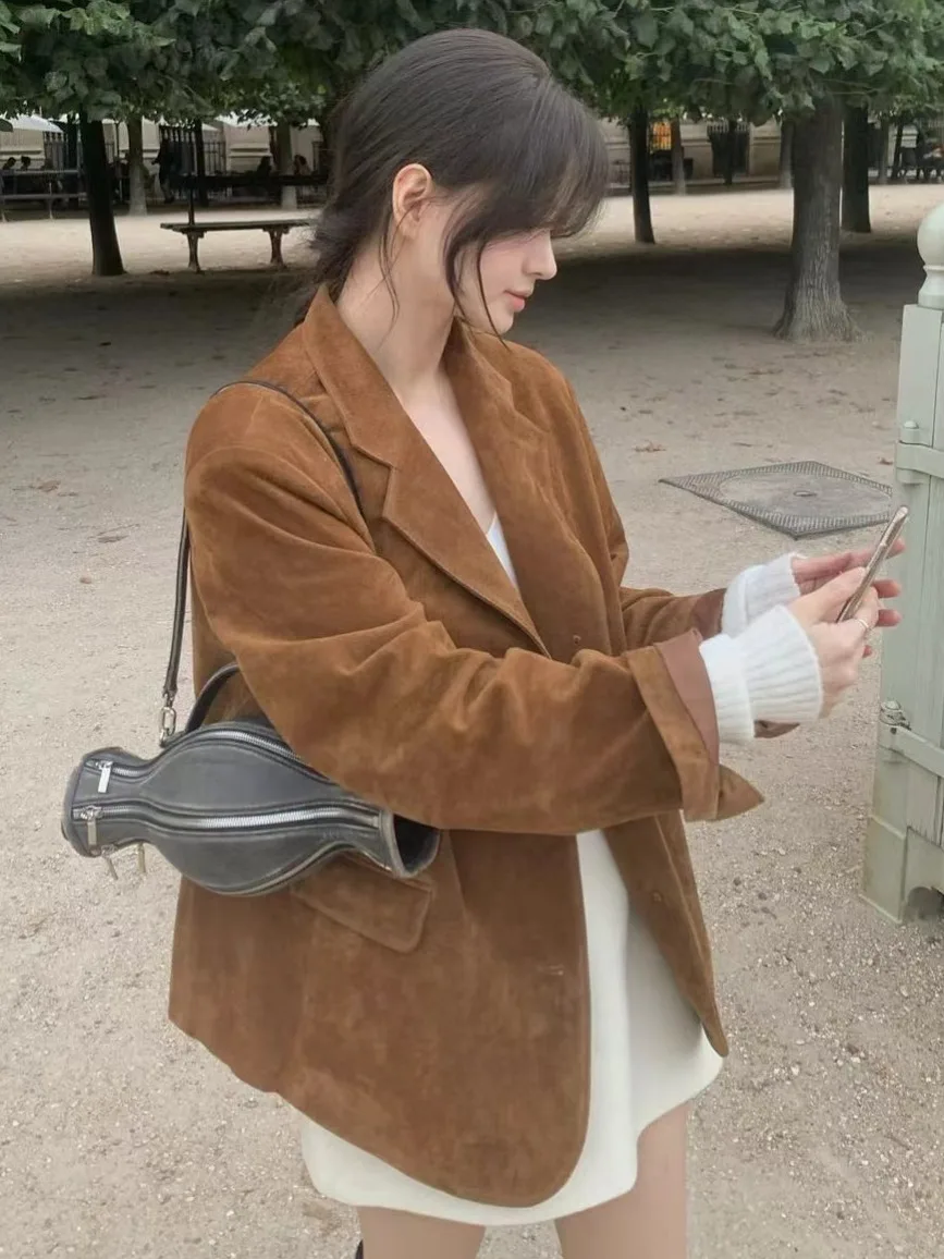 

Chic Unique Suede Jaet Women's Thin Sle Early Autumn Cool Tones Korean Sle Inner Wear Casual Street Sle Outdoor