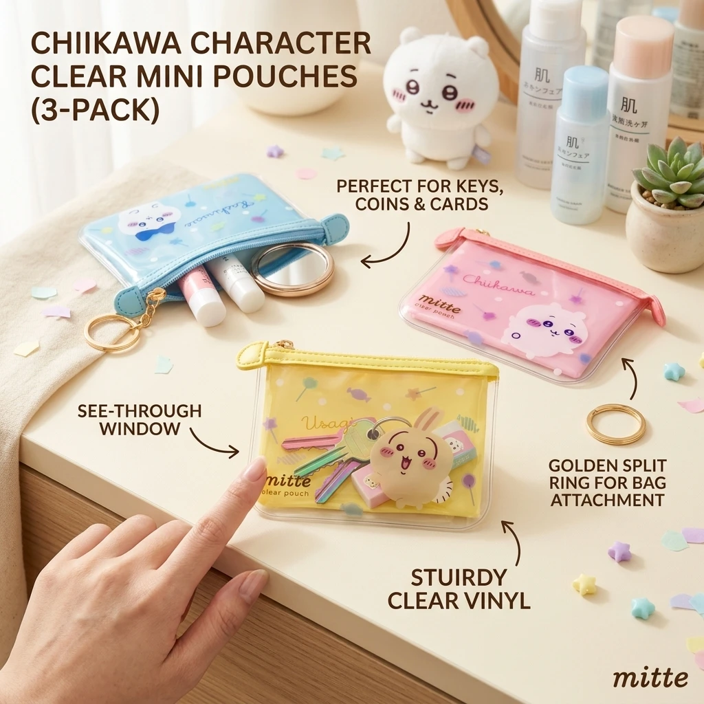 Chiikawa Portable Makeup Bag Japanese Style Simple Cartoon Hachi Usagi PVC Zipper Storage Pouch Cosmetic Organizer Clearance