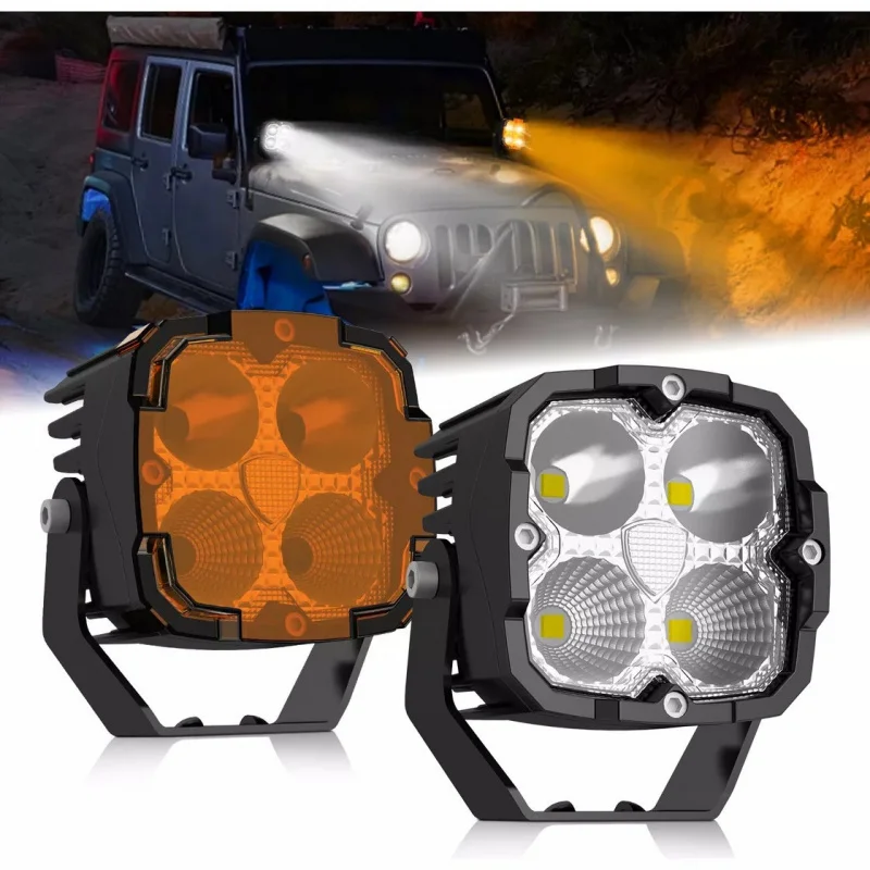For Off-Road Vehicles Front Bumpe Super Strong High Beam Spotlights with Daytime Running Light, Four-Leaf Clover Design, 9-36V