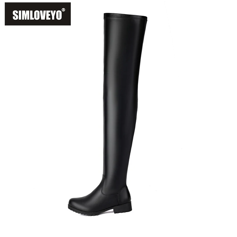 SIMLOVEYO New Winter Autumn Over Knee Boots 3.5cm Square Heel Zip Round Toe Leather Thigh High Fashion Big Size 45 46 47 48 US17