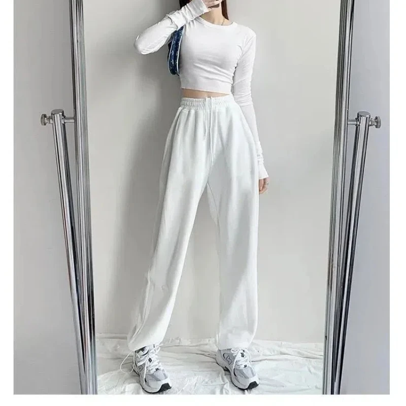 

Spring Summer New Elastic Waist Fashion Solid Color Sweatpants Women High Street Loose Pockets Patchwork Korean Style Trousers