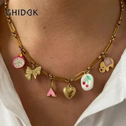 GHIDBK New Fashion Stainless Steel Handmade Daily Jewelry Women Dainty Cute Heart Bowknot Elephant Fish Tail Pendant Necklace