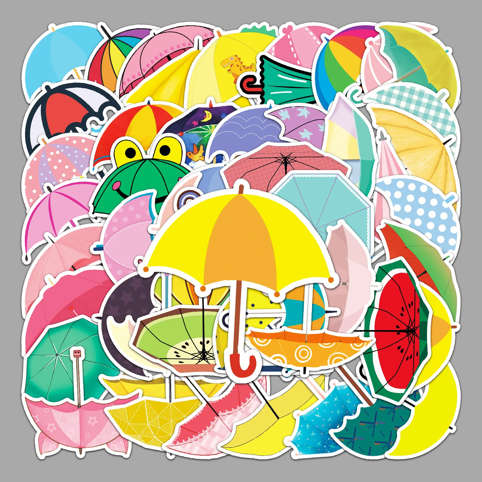 

50PCS Cute Umbrella Stickers Colorful Cartoon Umbrella Cartoon Style DIY Decorative Water Cup Diary Waterproof Stickers Kids Toy