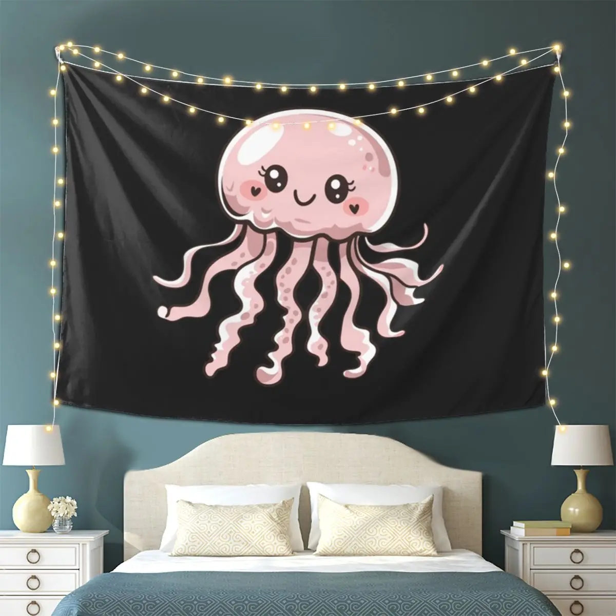 Cute Jellyfish Kawaii Design Tapestry Wall Hanging Aesthetic Home Decor Tapestries for Living Room Bedroom