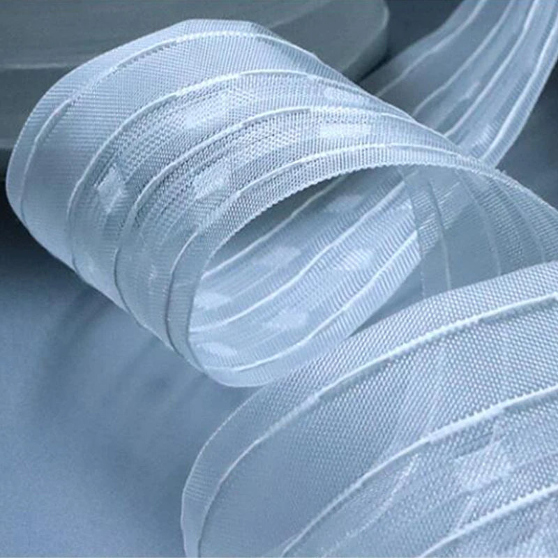 10/20M Nylon Curtain Heading Tape with Rod Pocket Transparent DIY Pleated Folds Pull Ribbon for Curtain Installation
