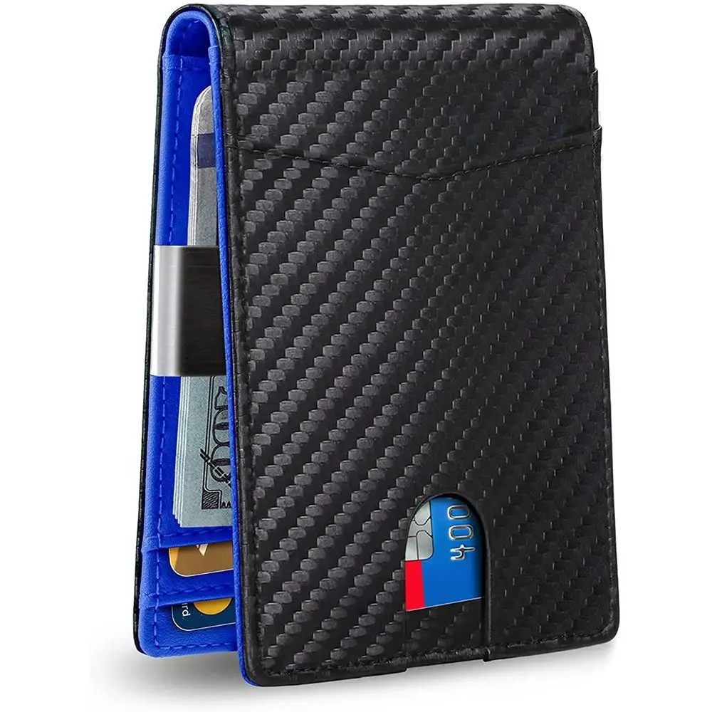 with Money Clip Mens Slim Wallet Anti-scan RFID Blocking ID Credit Card Holder Front Pocket Slim Leather Wallet for Women Men