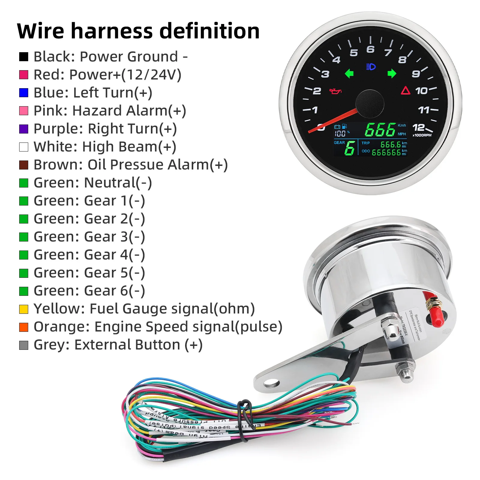 Multifunctional Gauge GPS Speedometer Tachometer Odometer Voltmeter fuel gauge Gear Number N 1-6 for Car Motorcycle