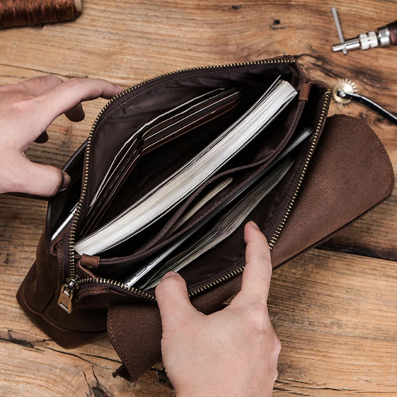 OYIXINGER pochette da uomo Vintage per uomo portafogli pochette da uomo in pelle di mucca di lusso per borsa a mano da uomo per IPAD da 7.9"