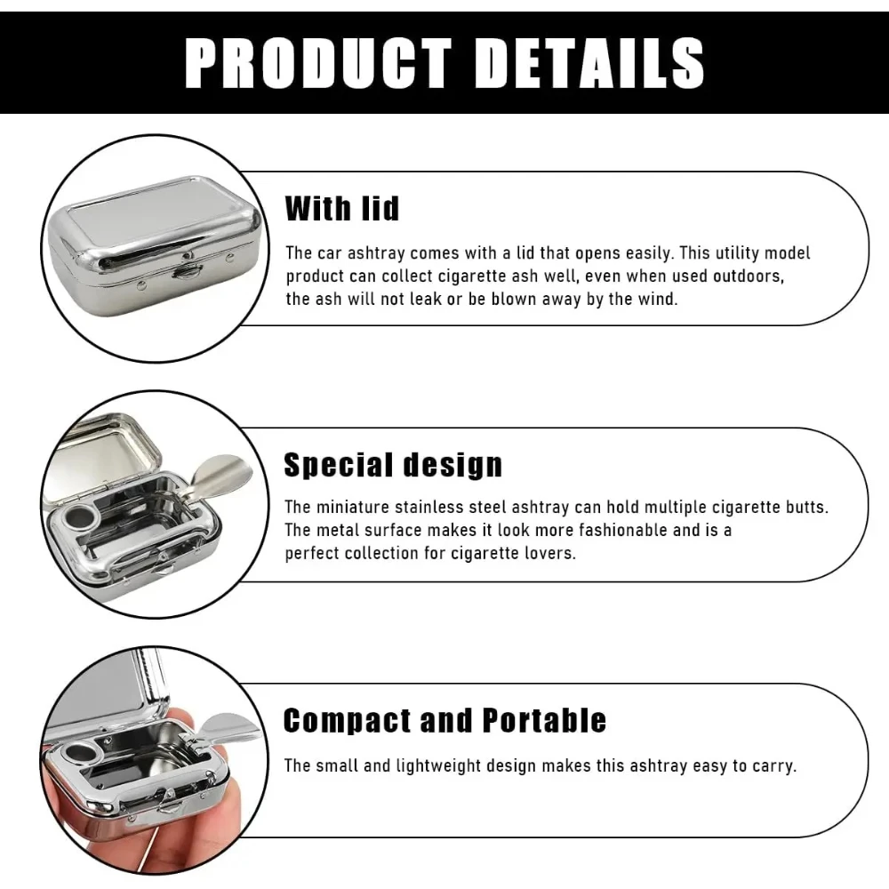 Portable Ashtrays, The car ashtray Carry-on Mini Ashtray with Windproof Lid, Waterproof Creative Pocket Ashtray for Outdoor Cars view 3