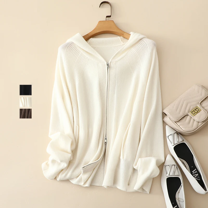 

masigoch autumn winter new thick knit luxury 100% cashmere hooded cardigan coat