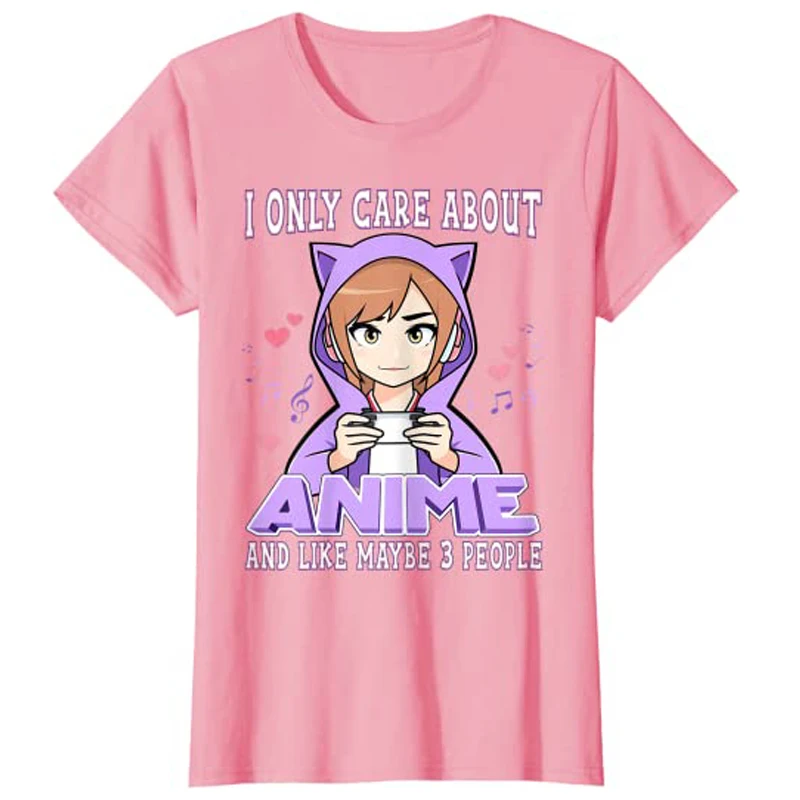 Anime-Girl I Only Care about Anime and Like Maybe 3 People T-Shirt Kawaii Clothes Women Clothing Y2k Cartoon Manga Graphic Tees